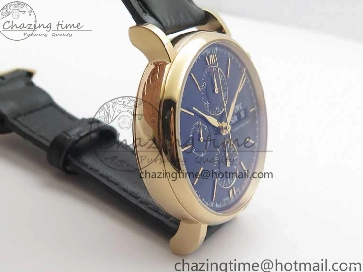 MIROTIME 0106 Portofino Chrono RG ZF 1:1 Best Edition Blue Dial Gold Markers on Black Leather Strap A FlexibleFit 7112